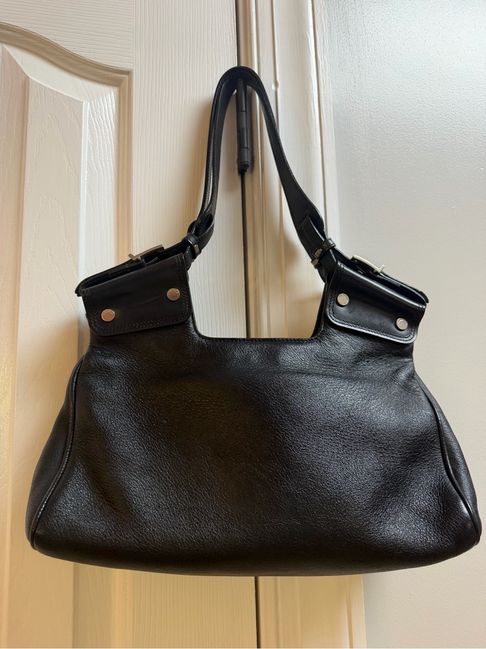 Versace Black Leather Double-Handle Shoulder Bag